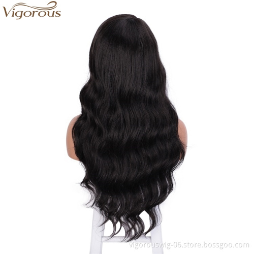 Vigorous Dark Brown Synthetic Wigs for Women Long Wavy Right Side Parting None Lace Heat Resistant Replacement Wig 24 inch 2#